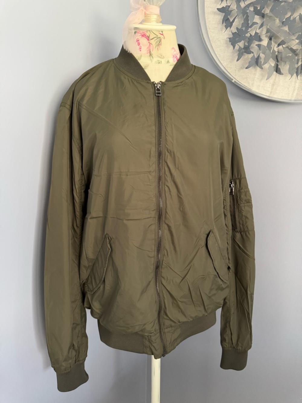 H&M ‘Label of Graded Goods’ Olive Green Bomber Jacket